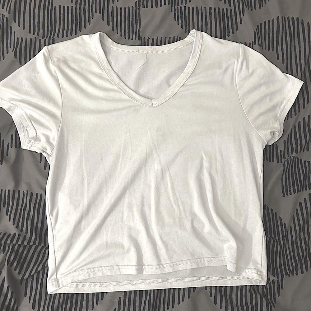 White V-Neck Crop Top